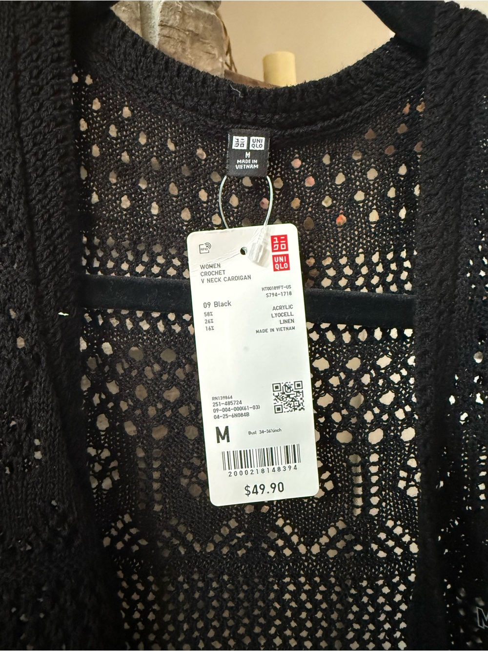 UNIQLO Black Crochet Open-Front Women's Cardigan and Camisole. - Picture 6 of 10